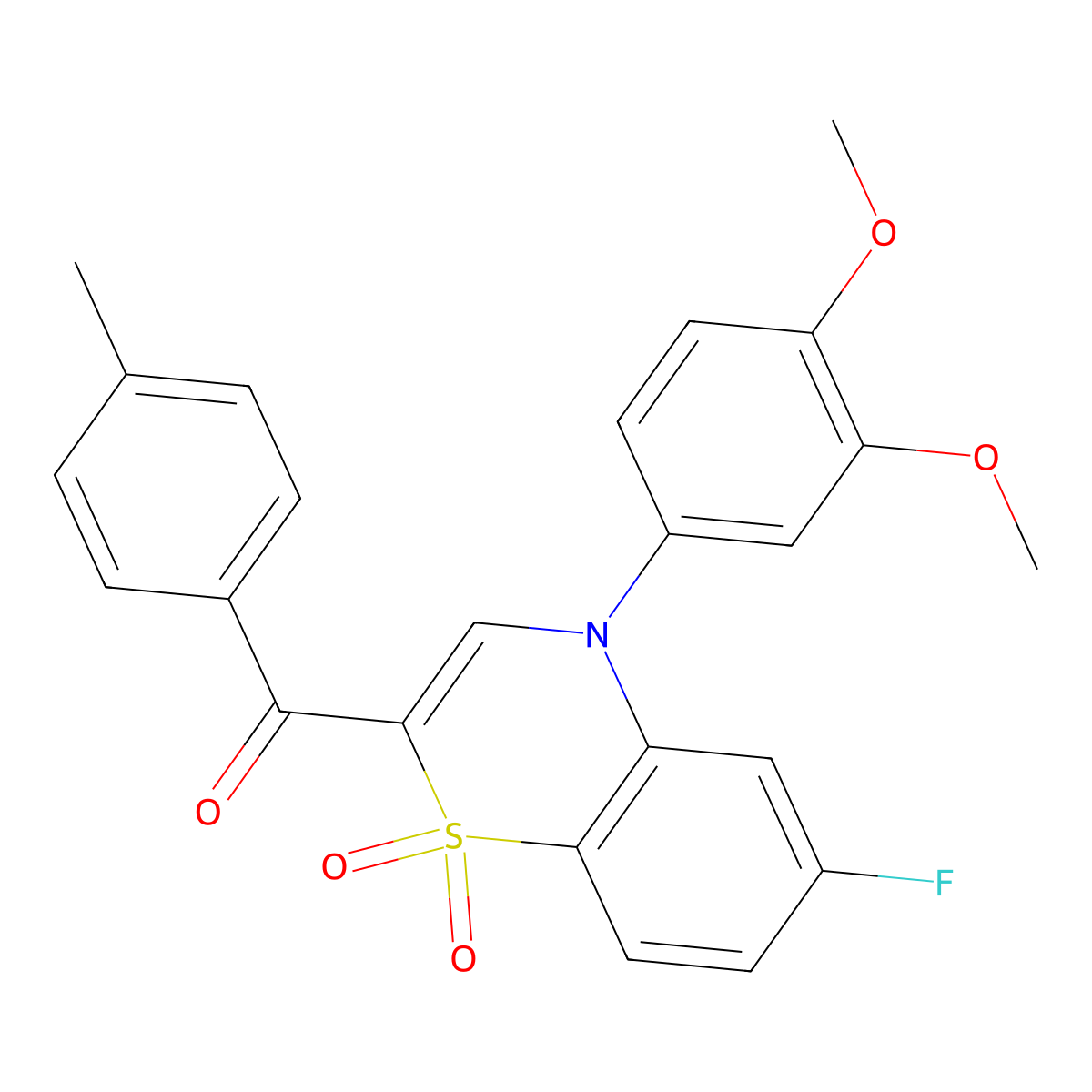 [4-(3,4-dimethoxyphenyl)-6-fluoro-1,1-dioxido-4H-1,4-benzothiazin-2-yl](4-methylphenyl)methanone molecular structure, CAS 1114852-81-1