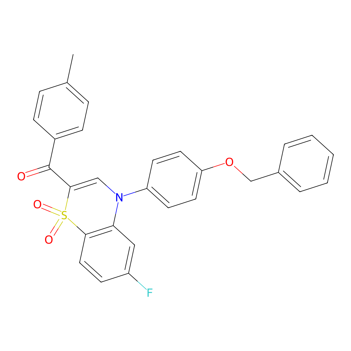 {4-[4-(benzyloxy)phenyl]-6-fluoro-1,1-dioxido-4H-1,4-benzothiazin-2-yl}(4-methylphenyl)methanone molecular structure, CAS 1114852-82-2
