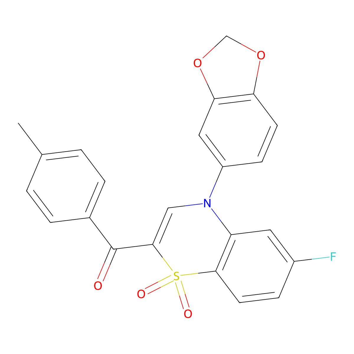 [4-(1,3-benzodioxol-5-yl)-6-fluoro-1,1-dioxido-4H-1,4-benzothiazin-2-yl](4-methylphenyl)methanone molecular structure, CAS 1114852-83-3