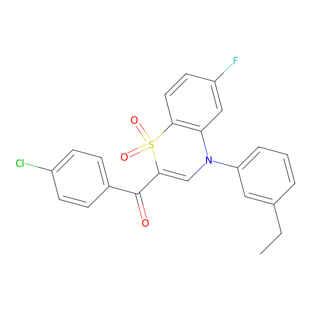 (4-chlorophenyl)[4-(3-ethylphenyl)-6-fluoro-1,1-dioxido-4H-1,4-benzothiazin-2-yl]methanone molecular structure, CAS 1114852-94-6