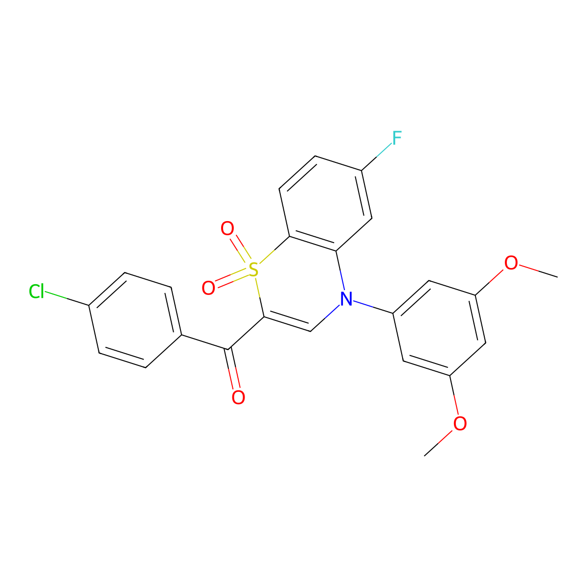 (4-chlorophenyl)[4-(3,5-dimethoxyphenyl)-6-fluoro-1,1-dioxido-4H-1,4-benzothiazin-2-yl]methanone molecular structure, CAS 1114852-98-0