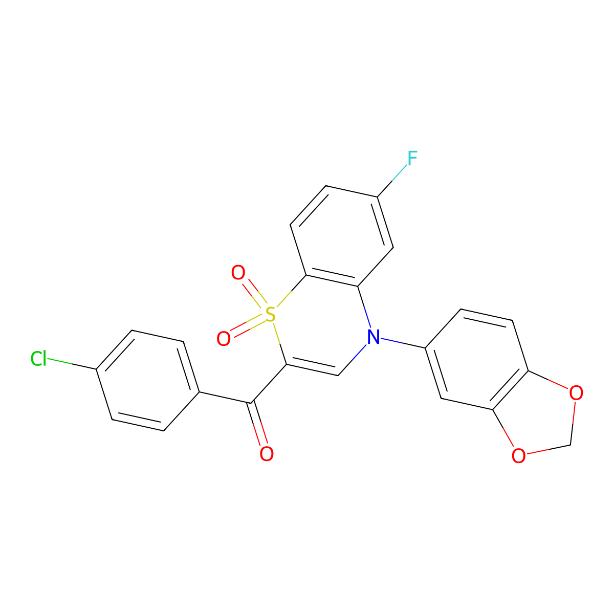 [4-(1,3-benzodioxol-5-yl)-6-fluoro-1,1-dioxido-4H-1,4-benzothiazin-2-yl](4-chlorophenyl)methanone molecular structure, CAS 1114852-99-1