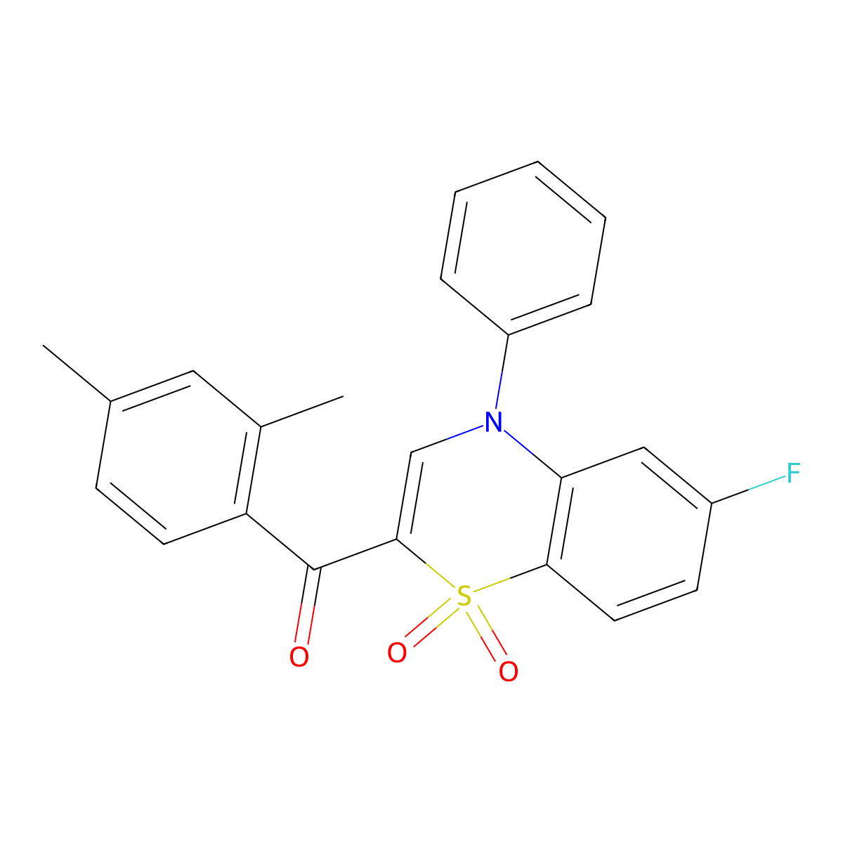 (2,4-dimethylphenyl)(6-fluoro-1,1-dioxido-4-phenyl-4H-1,4-benzothiazin-2-yl)methanone molecular structure, CAS 1114853-03-0