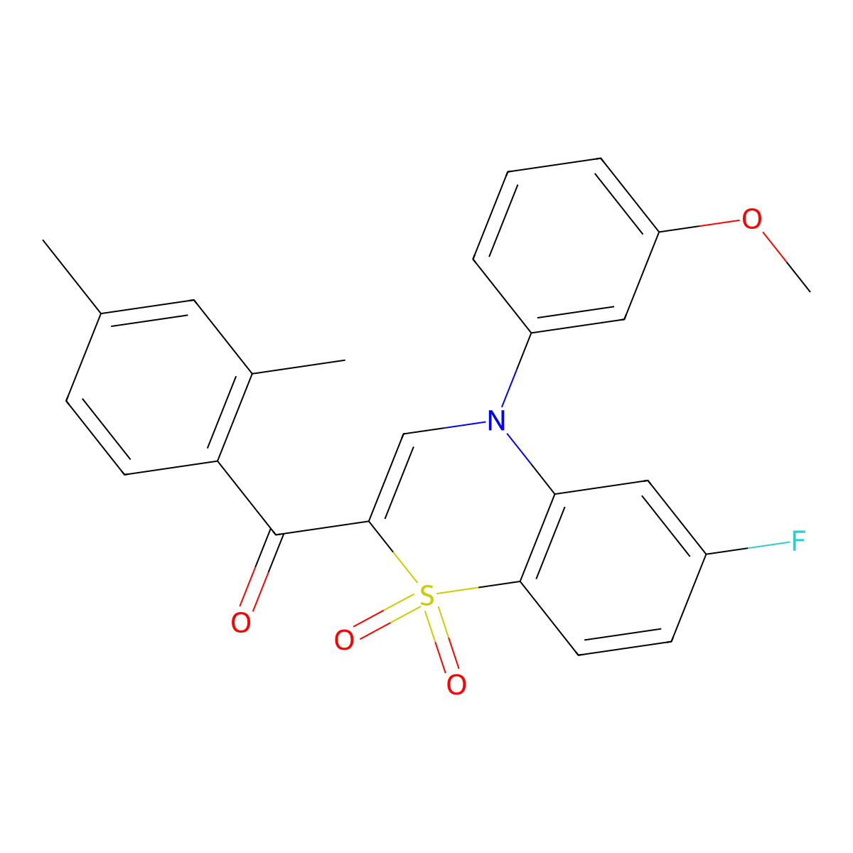 (2,4-dimethylphenyl)[6-fluoro-4-(3-methoxyphenyl)-1,1-dioxido-4H-1,4-benzothiazin-2-yl]methanone molecular structure, CAS 1114853-05-2