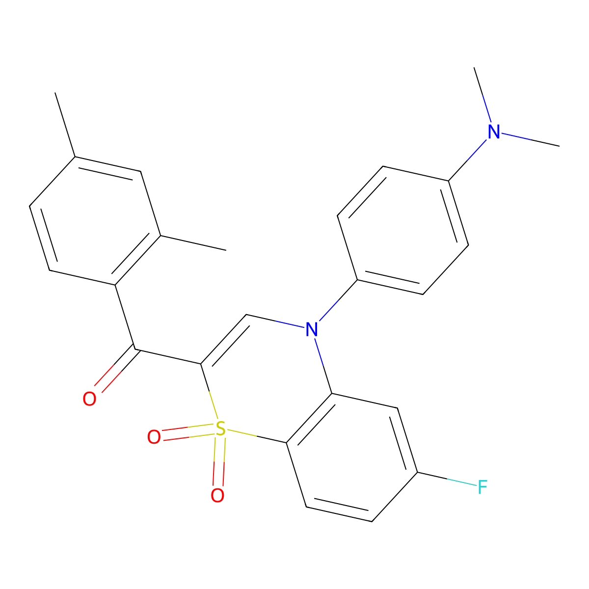 {4-[4-(dimethylamino)phenyl]-6-fluoro-1,1-dioxido-4H-1,4-benzothiazin-2-yl}(2,4-dimethylphenyl)methanone molecular structure, CAS 1114853-07-4