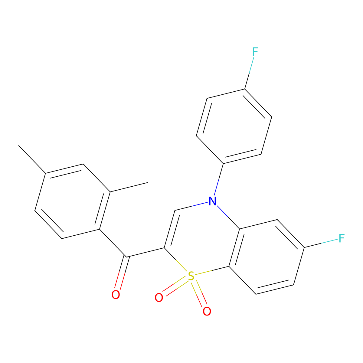 (2,4-dimethylphenyl)[6-fluoro-4-(4-fluorophenyl)-1,1-dioxido-4H-1,4-benzothiazin-2-yl]methanone molecular structure, CAS 1114853-10-9