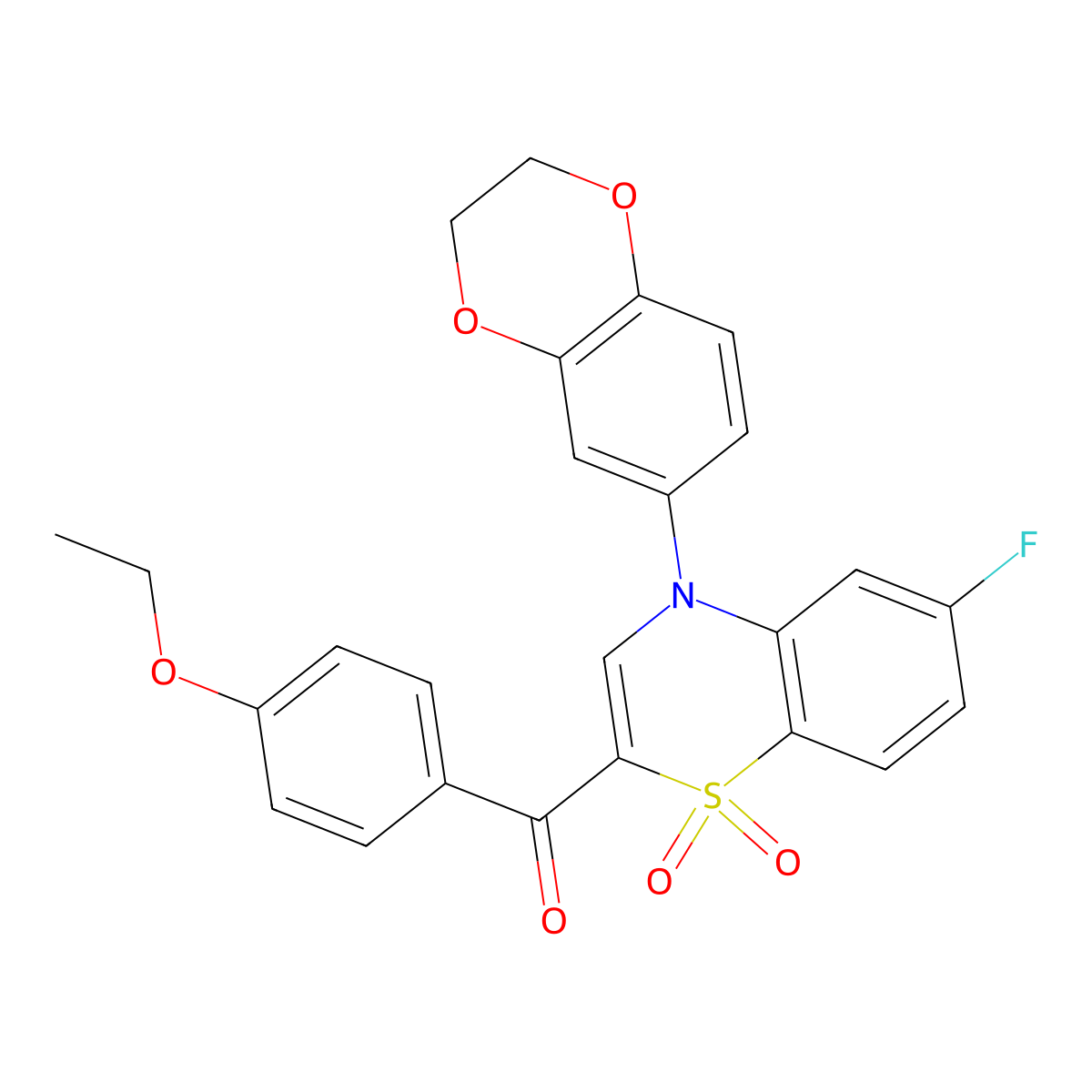 [4-(2,3-dihydro-1,4-benzodioxin-6-yl)-6-fluoro-1,1-dioxido-4H-1,4-benzothiazin-2-yl](4-ethoxyphenyl)methanone molecular structure, CAS 1114853-18-7