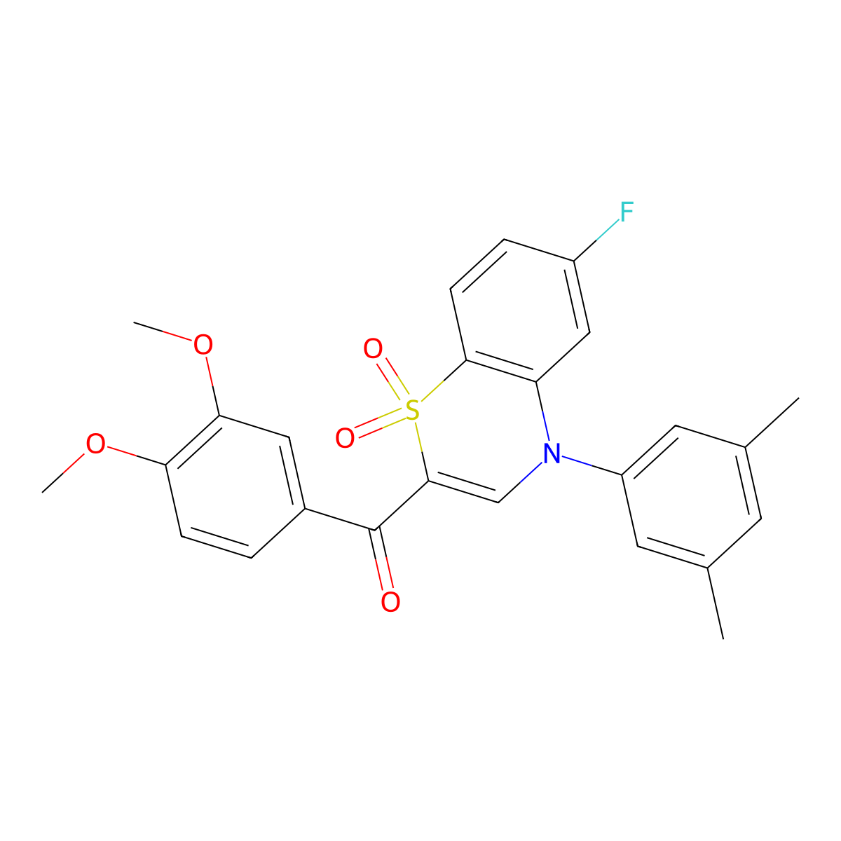 (3,4-dimethoxyphenyl)[4-(3,5-dimethylphenyl)-6-fluoro-1,1-dioxido-4H-1,4-benzothiazin-2-yl]methanone molecular structure, CAS 1114853-35-8