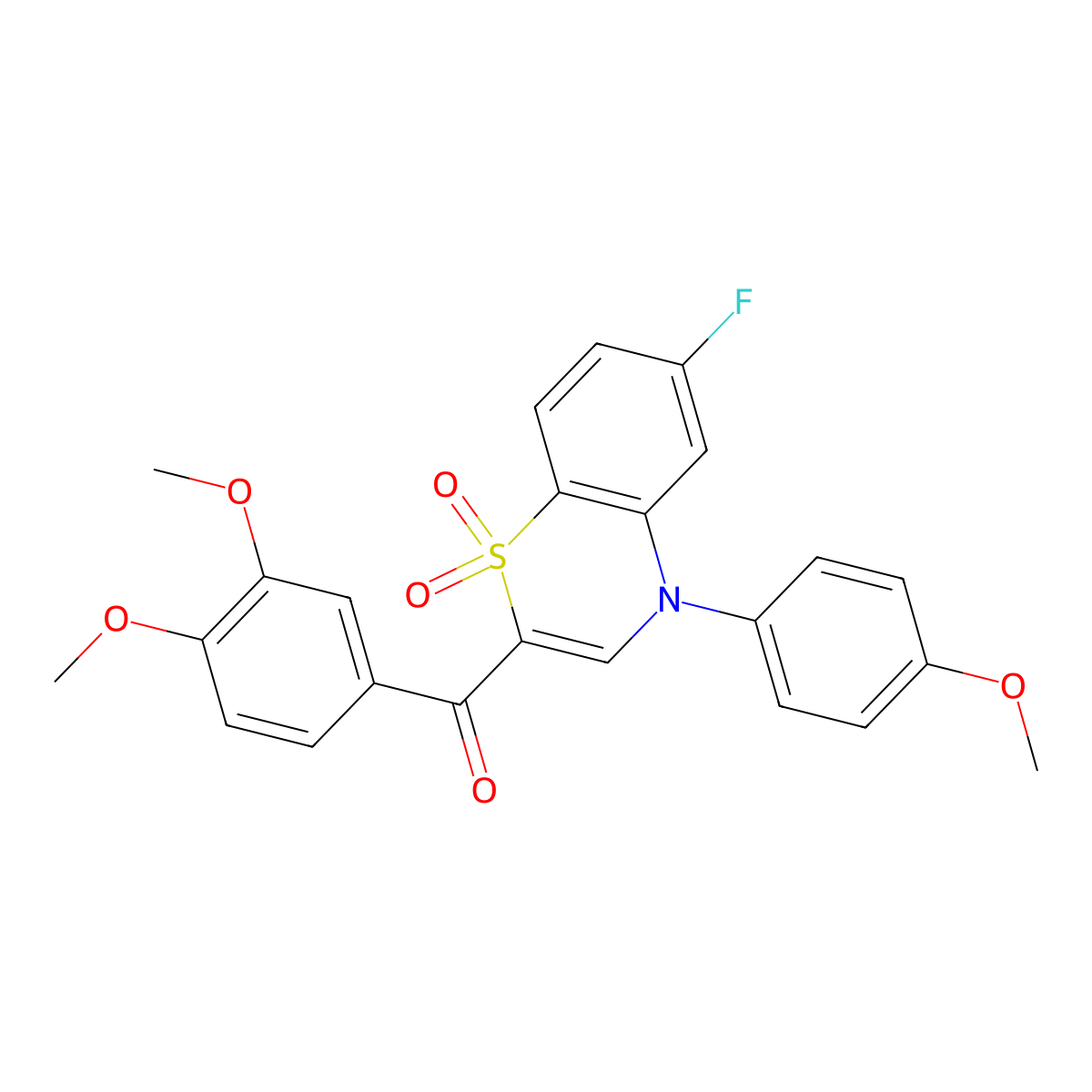 (3,4-dimethoxyphenyl)[6-fluoro-4-(4-methoxyphenyl)-1,1-dioxido-4H-1,4-benzothiazin-2-yl]methanone molecular structure, CAS 1114853-36-9