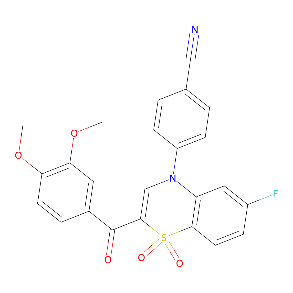 4-[2-(3,4-dimethoxybenzoyl)-6-fluoro-1,1-dioxido-4H-1,4-benzothiazin-4-yl]benzonitrile molecular structure, CAS 1114853-39-2