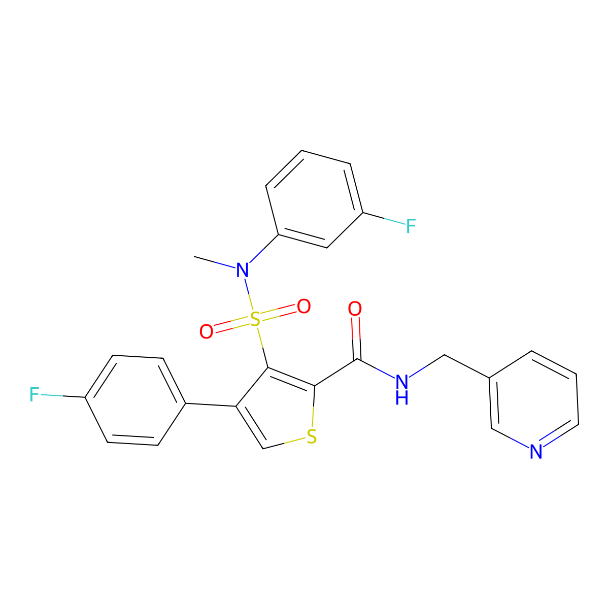 4-(4-fluorophenyl)-3-(N-(3-fluorophenyl)-N-methylsulfamoyl)-N-(pyridin-3-ylmethyl)thiophene-2-carboxamide molecular structure, CAS 1114853-63-2