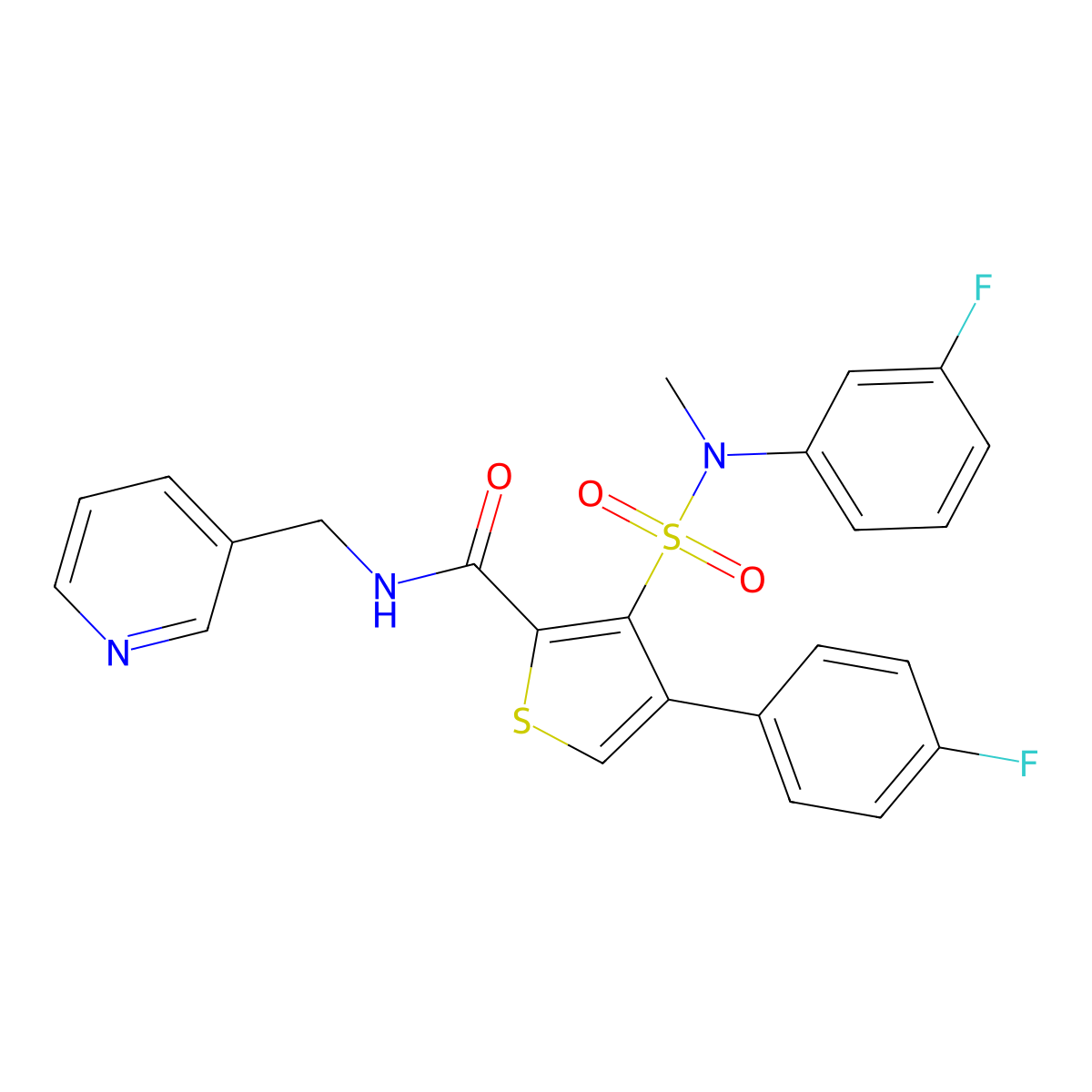 4-(4-fluorophenyl)-3-(N-(3-fluorophenyl)-N-methylsulfamoyl)-N-(pyridin-3-ylmethyl)thiophene-2-carboxamide molecular structure, CAS 1114853-63-2