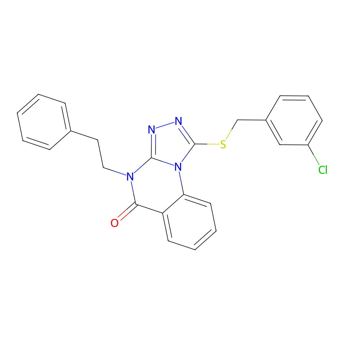 1-((3-chlorobenzyl)thio)-4-phenethyl-[1,2,4]triazolo[4,3-a]quinazolin-5(4H)-one molecular structure, CAS 1114861-06-1