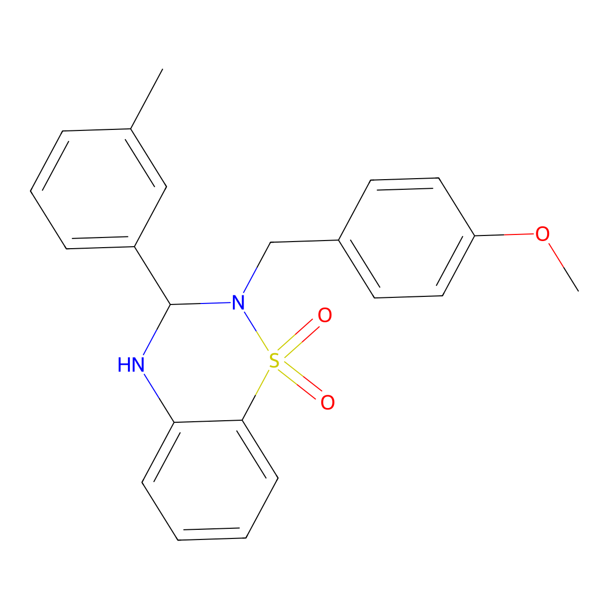 2-(4-methoxybenzyl)-3-(3-methylphenyl)-3,4-dihydro-2H-1,2,4-benzothiadiazine 1,1-dioxide molecular structure, CAS 1114866-65-7
