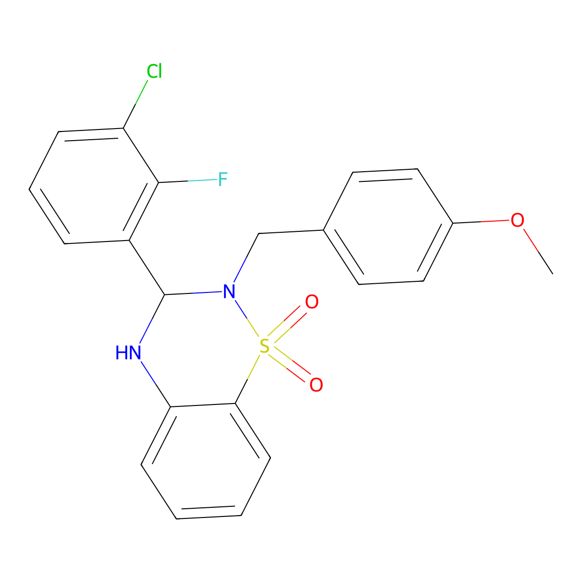 3-(3-chloro-2-fluorophenyl)-2-(4-methoxybenzyl)-3,4-dihydro-2H-1,2,4-benzothiadiazine 1,1-dioxide molecular structure, CAS 1114866-66-8