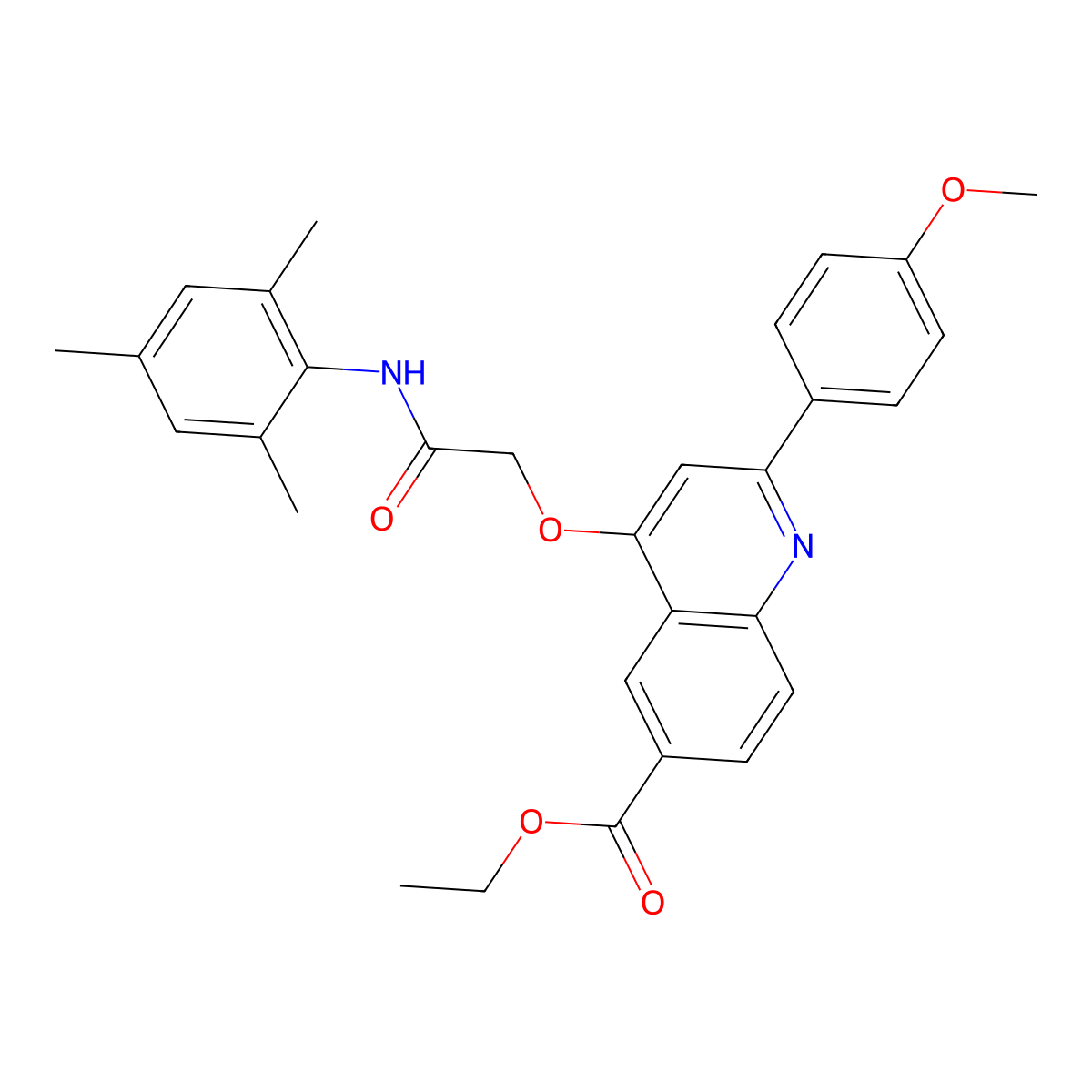 Ethyl 4-(2-(mesitylamino)-2-oxoethoxy)-2-(4-methoxyphenyl)quinoline-6-carboxylate molecular structure, CAS 1114870-86-8