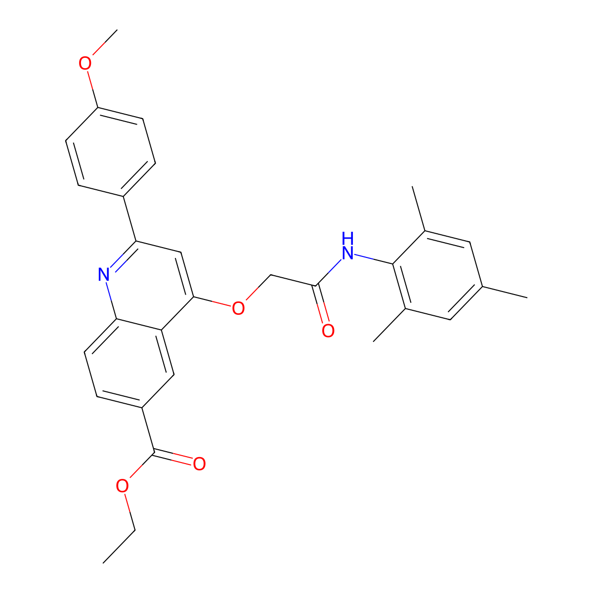 Ethyl 4-(2-(mesitylamino)-2-oxoethoxy)-2-(4-methoxyphenyl)quinoline-6-carboxylate molecular structure, CAS 1114870-86-8