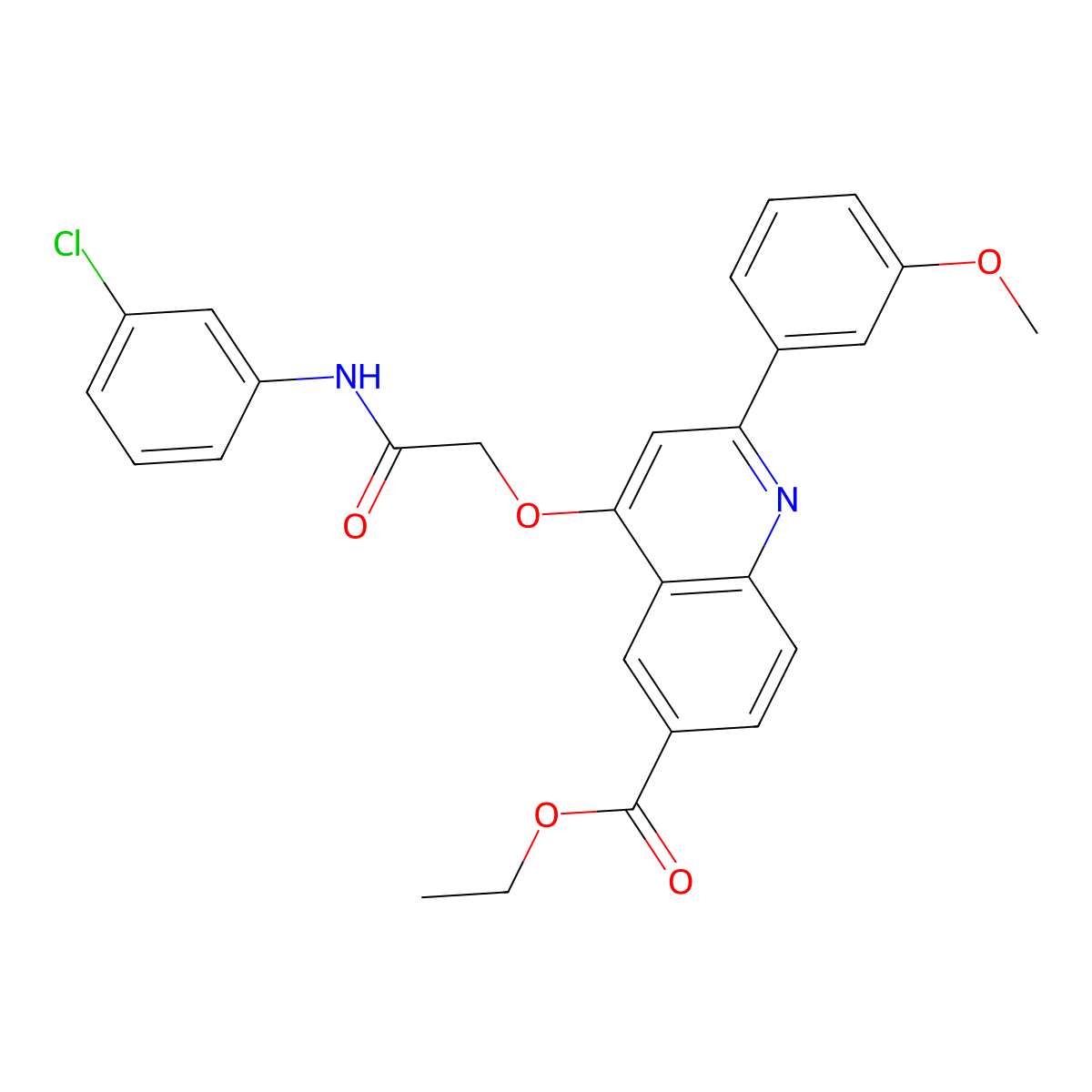 Ethyl 4-(2-((3-chlorophenyl)amino)-2-oxoethoxy)-2-(3-methoxyphenyl)quinoline-6-carboxylate molecular structure, CAS 1114870-92-6