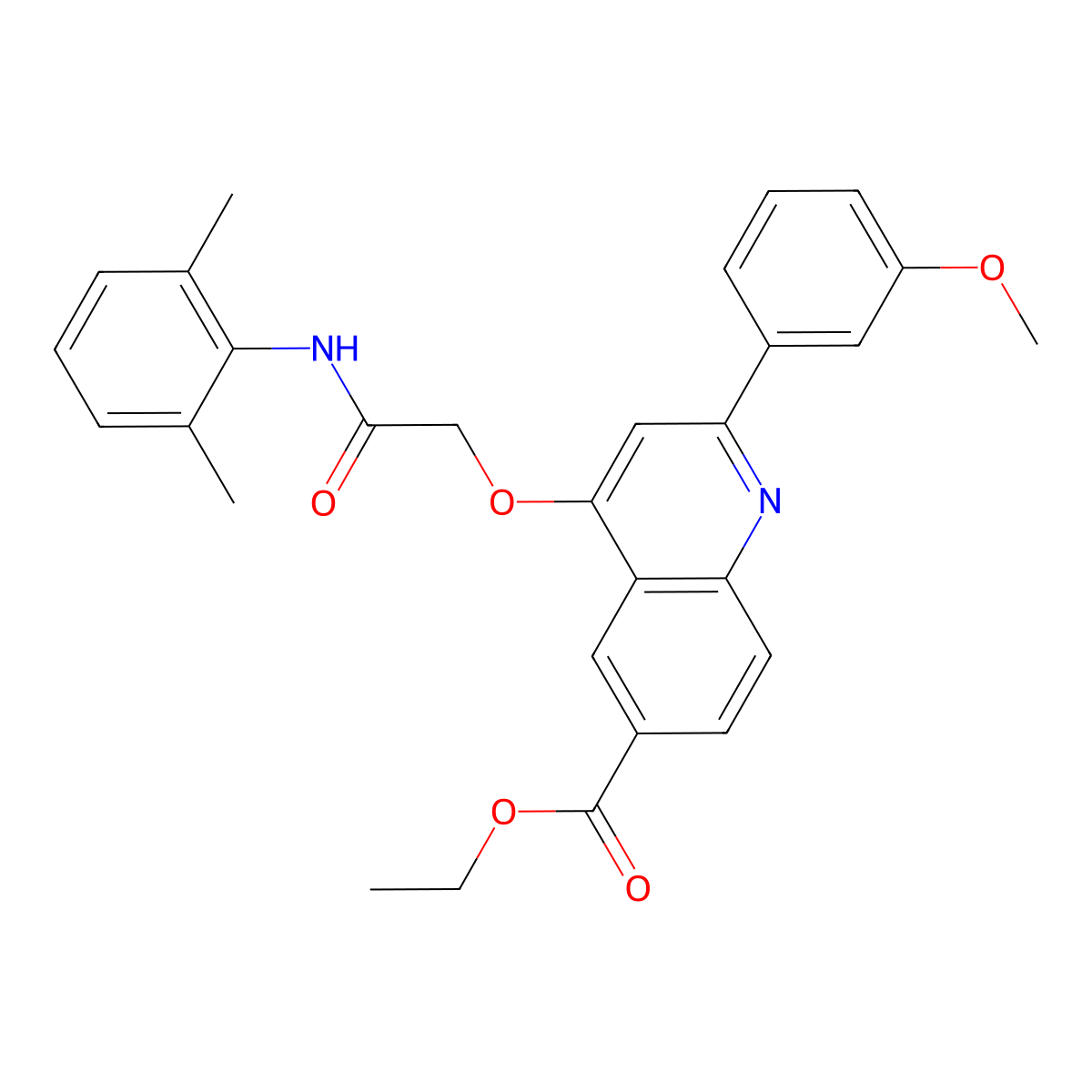 Ethyl 4-(2-((2,6-dimethylphenyl)amino)-2-oxoethoxy)-2-(3-methoxyphenyl)quinoline-6-carboxylate molecular structure, CAS 1114870-93-7