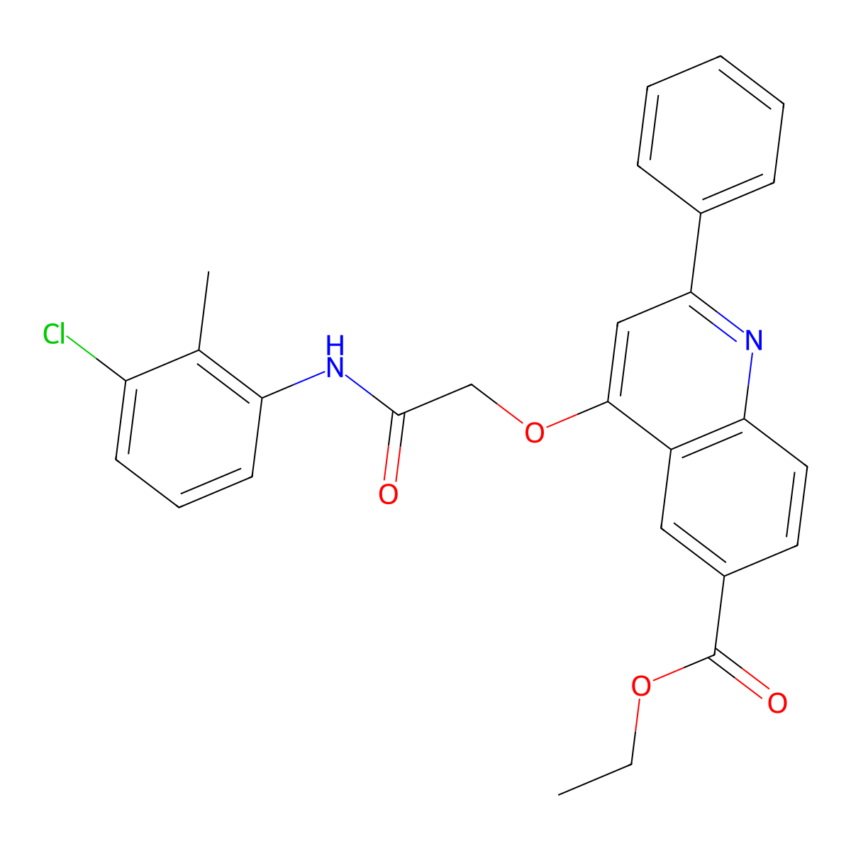Ethyl 4-{[(3-chloro-2-methylphenyl)carbamoyl]methoxy}-2-phenylquinoline-6-carboxylate molecular structure, CAS 1114871-00-9