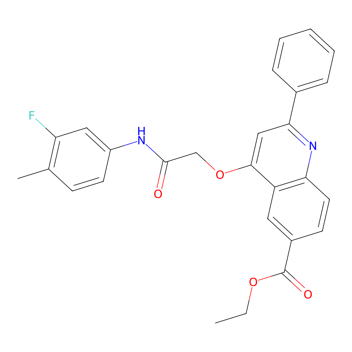 Ethyl 4-{[(3-fluoro-4-methylphenyl)carbamoyl]methoxy}-2-phenylquinoline-6-carboxylate molecular structure, CAS 1114871-01-0