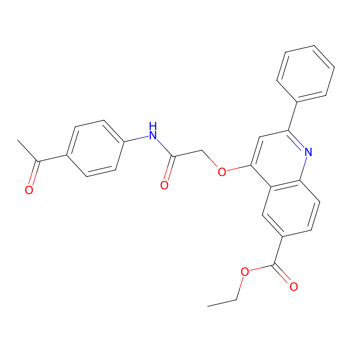 Ethyl 4-(2-((4-acetylphenyl)amino)-2-oxoethoxy)-2-phenylquinoline-6-carboxylate molecular structure, CAS 1114871-11-2