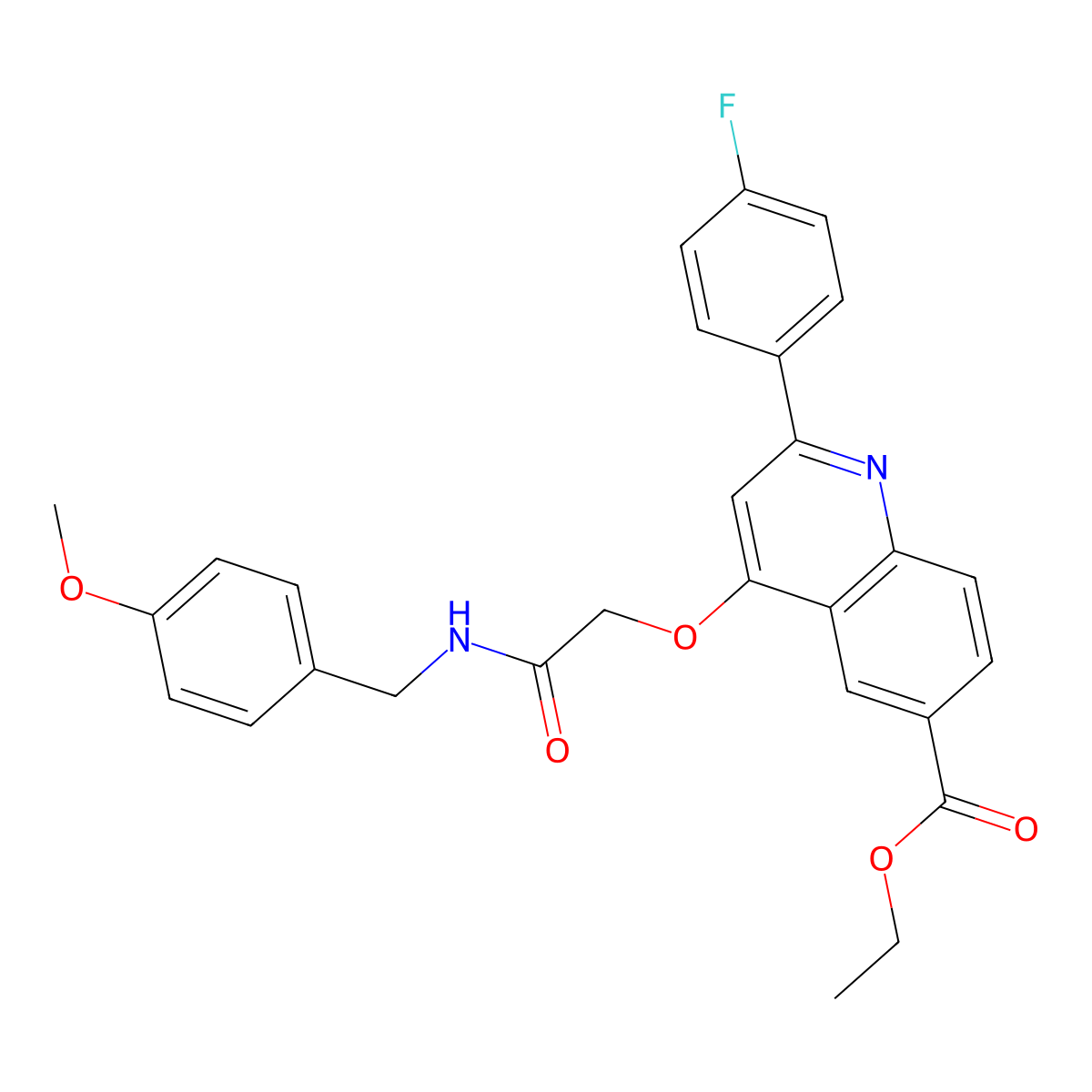 Ethyl 2-(4-fluorophenyl)-4-({[(4-methoxyphenyl)methyl]carbamoyl}methoxy)quinoline-6-carboxylate molecular structure, CAS 1114871-40-7