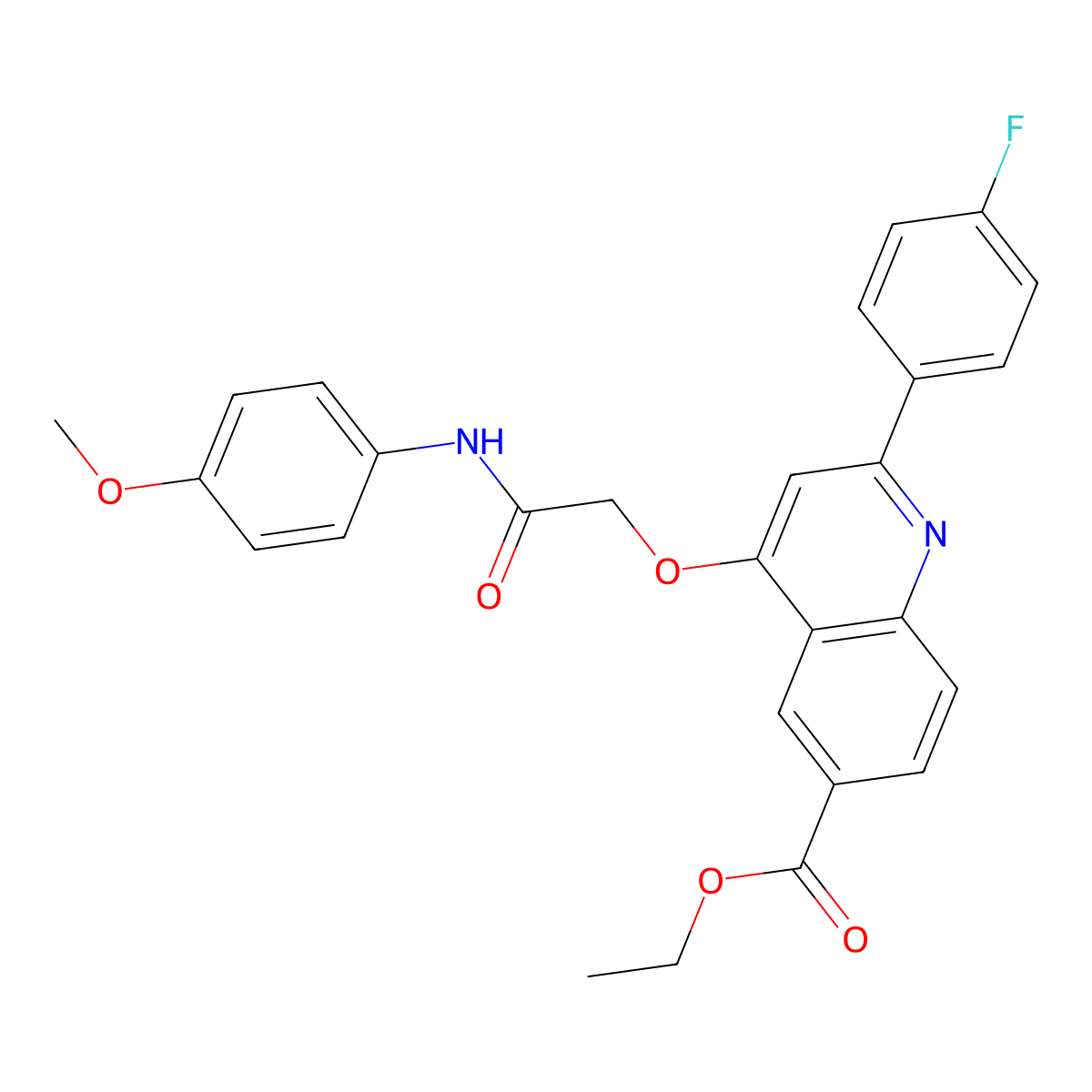 Ethyl 2-(4-fluorophenyl)-4-(2-((4-methoxyphenyl)amino)-2-oxoethoxy)quinoline-6-carboxylate molecular structure, CAS 1114871-45-2