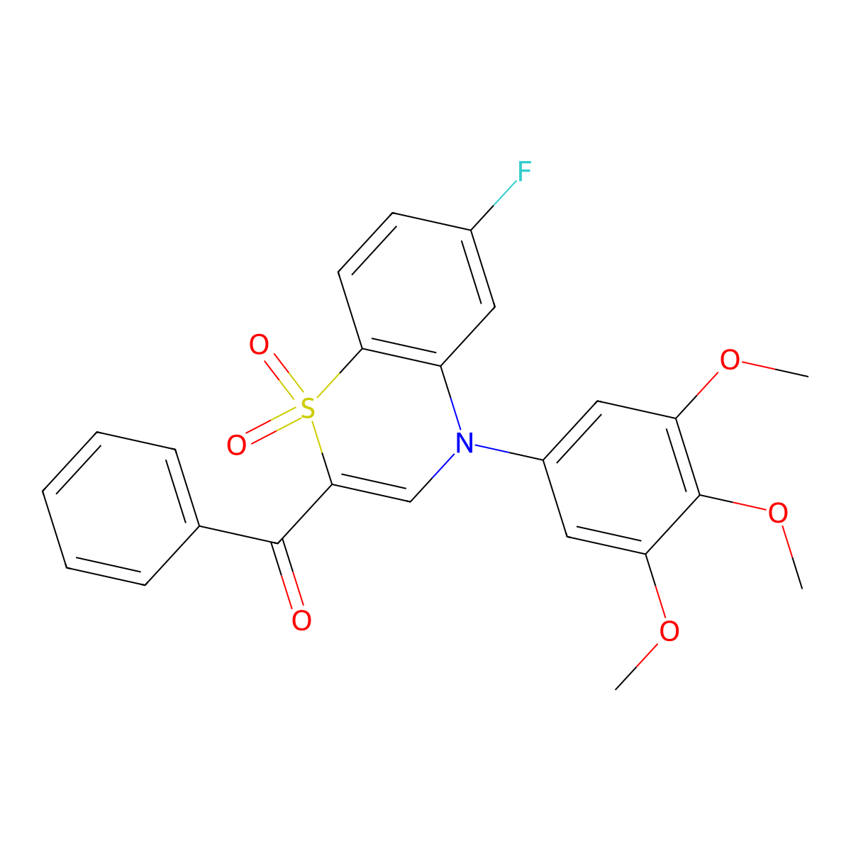 [6-fluoro-1,1-dioxido-4-(3,4,5-trimethoxyphenyl)-4H-1,4-benzothiazin-2-yl](phenyl)methanone molecular structure, CAS 1114872-17-1