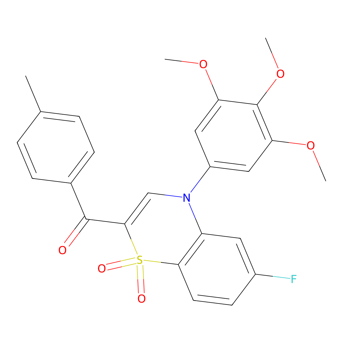 [6-fluoro-1,1-dioxido-4-(3,4,5-trimethoxyphenyl)-4H-1,4-benzothiazin-2-yl](4-methylphenyl)methanone molecular structure, CAS 1114872-22-8