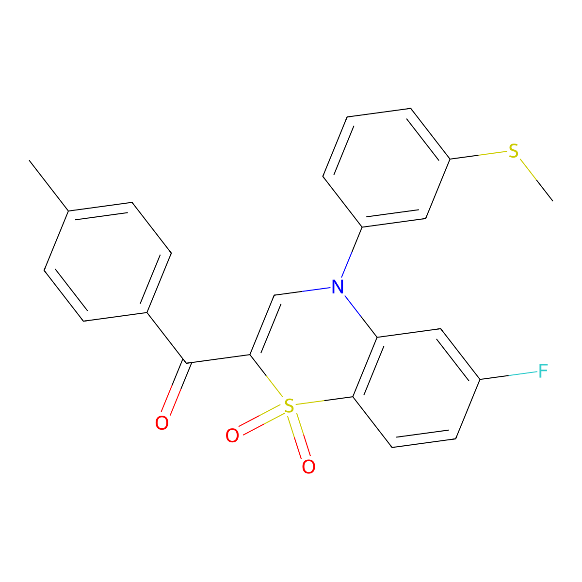 {6-fluoro-4-[3-(methylsulfanyl)phenyl]-1,1-dioxido-4H-1,4-benzothiazin-2-yl}(4-methylphenyl)methanone molecular structure, CAS 1114872-23-9