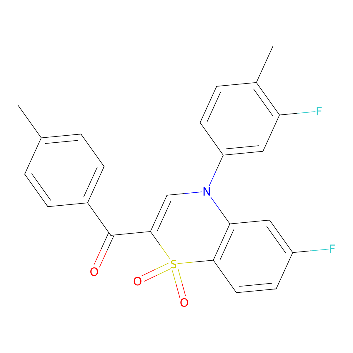 [6-fluoro-4-(3-fluoro-4-methylphenyl)-1,1-dioxido-4H-1,4-benzothiazin-2-yl](4-methylphenyl)methanone molecular structure, CAS 1114872-28-4