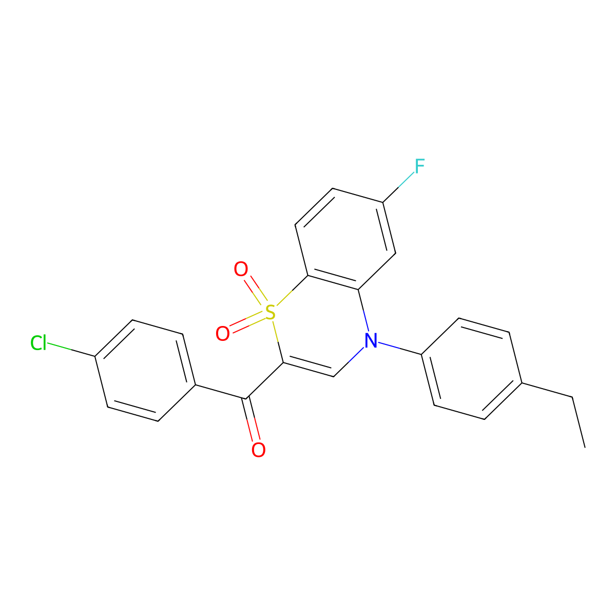 (4-chlorophenyl)[4-(4-ethylphenyl)-6-fluoro-1,1-dioxido-4H-1,4-benzothiazin-2-yl]methanone molecular structure, CAS 1114872-34-2
