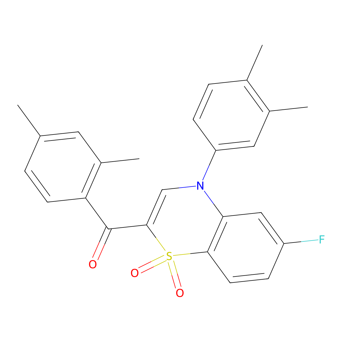 (2,4-dimethylphenyl)[4-(3,4-dimethylphenyl)-6-fluoro-1,1-dioxido-4H-1,4-benzothiazin-2-yl]methanone molecular structure, CAS 1114872-40-0