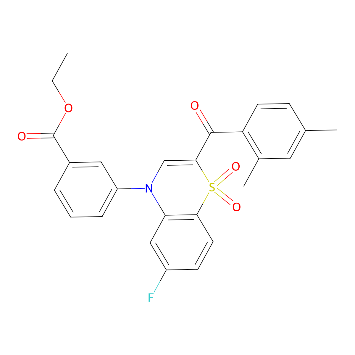 ethyl 3-[2-(2,4-dimethylbenzoyl)-6-fluoro-1,1-dioxido-4H-1,4-benzothiazin-4-yl]benzoate molecular structure, CAS 1114872-44-4