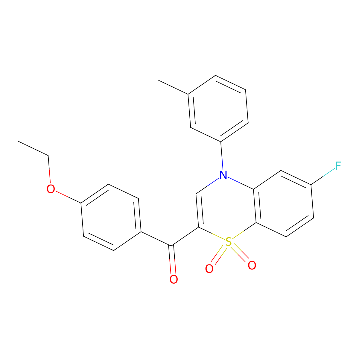 (4-ethoxyphenyl)[6-fluoro-4-(3-methylphenyl)-1,1-dioxido-4H-1,4-benzothiazin-2-yl]methanone molecular structure, CAS 1114872-47-7