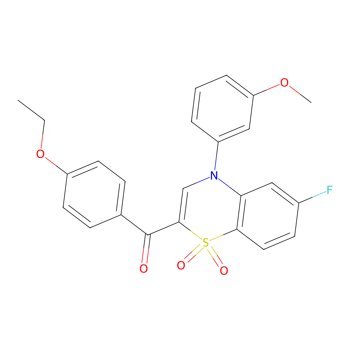 (4-ethoxyphenyl)[6-fluoro-4-(3-methoxyphenyl)-1,1-dioxido-4H-1,4-benzothiazin-2-yl]methanone molecular structure, CAS 1114872-49-9