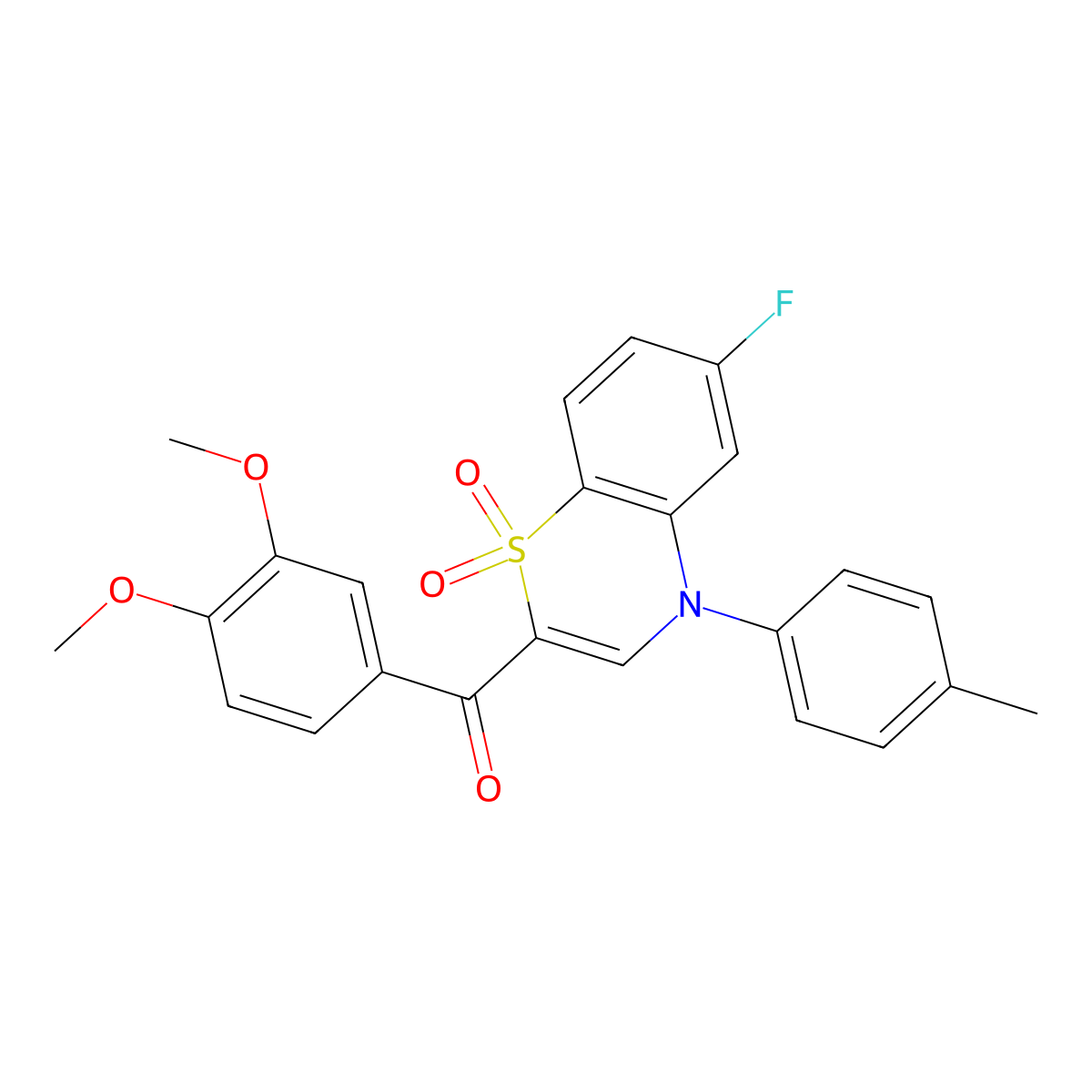 (3,4-dimethoxyphenyl)[6-fluoro-4-(4-methylphenyl)-1,1-dioxido-4H-1,4-benzothiazin-2-yl]methanone molecular structure, CAS 1114872-63-7