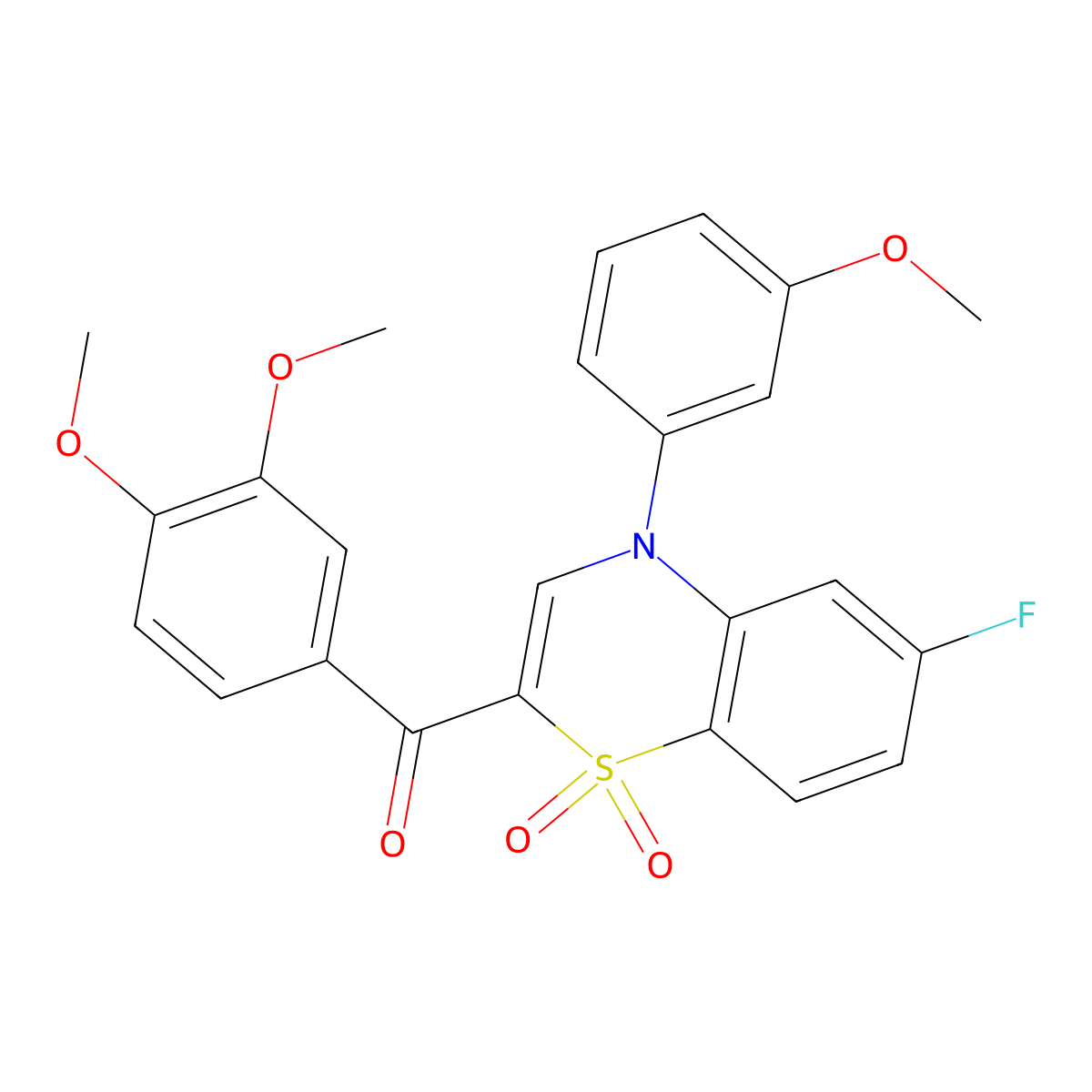 (3,4-dimethoxyphenyl)[6-fluoro-4-(3-methoxyphenyl)-1,1-dioxido-4H-1,4-benzothiazin-2-yl]methanone molecular structure, CAS 1114872-64-8