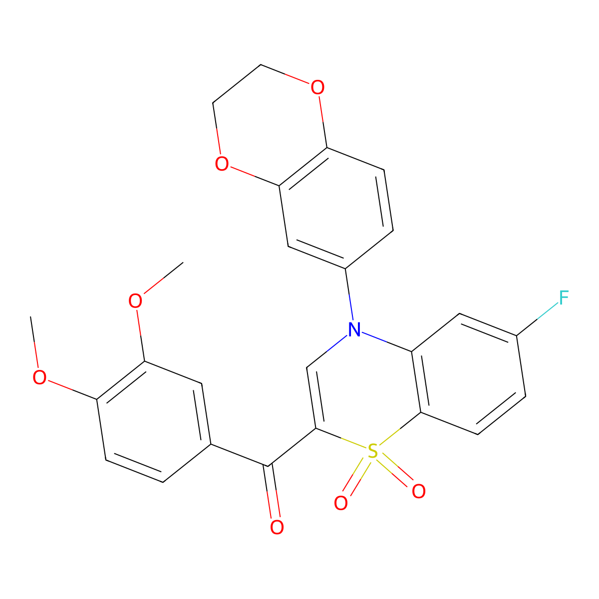 [4-(2,3-dihydro-1,4-benzodioxin-6-yl)-6-fluoro-1,1-dioxido-4H-1,4-benzothiazin-2-yl](3,4-dimethoxyphenyl)methanone molecular structure, CAS 1114872-66-0