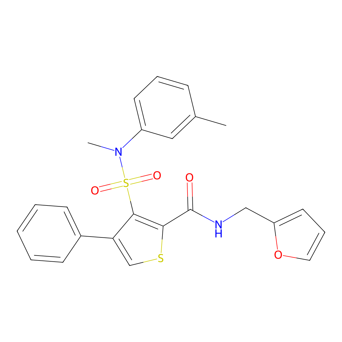 N-(furan-2-ylmethyl)-3-[methyl(3-methylphenyl)sulfamoyl]-4-phenylthiophene-2-carboxamide molecular structure, CAS 1114872-80-8