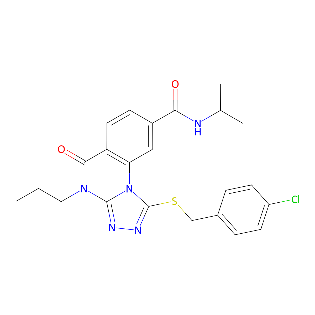 1-((4-chlorobenzyl)thio)-N-isopropyl-5-oxo-4-propyl-4,5-dihydro-[1,2,4]triazolo[4,3-a]quinazoline-8-carboxamide molecular structure, CAS 1114876-98-0