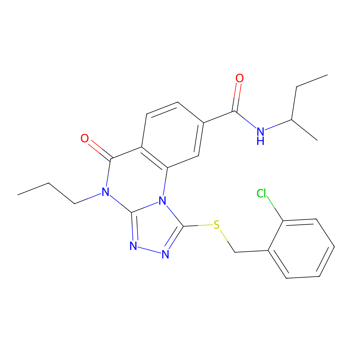 N-(sec-butyl)-1-[(2-chlorobenzyl)thio]-5-oxo-4-propyl-4,5-dihydro[1,2,4]triazolo[4,3-a]quinazoline-8-carboxamide molecular structure, CAS 1114877-01-8
