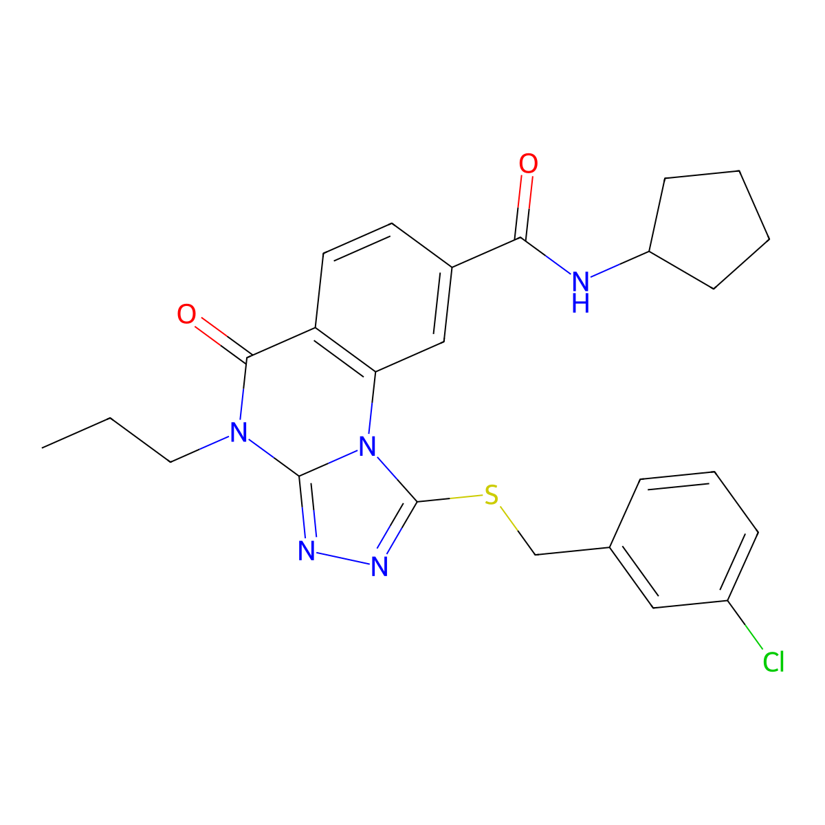 1-((3-chlorobenzyl)thio)-N-cyclopentyl-5-oxo-4-propyl-4,5-dihydro-[1,2,4]triazolo[4,3-a]quinazoline-8-carboxamide molecular structure, CAS 1114877-08-5