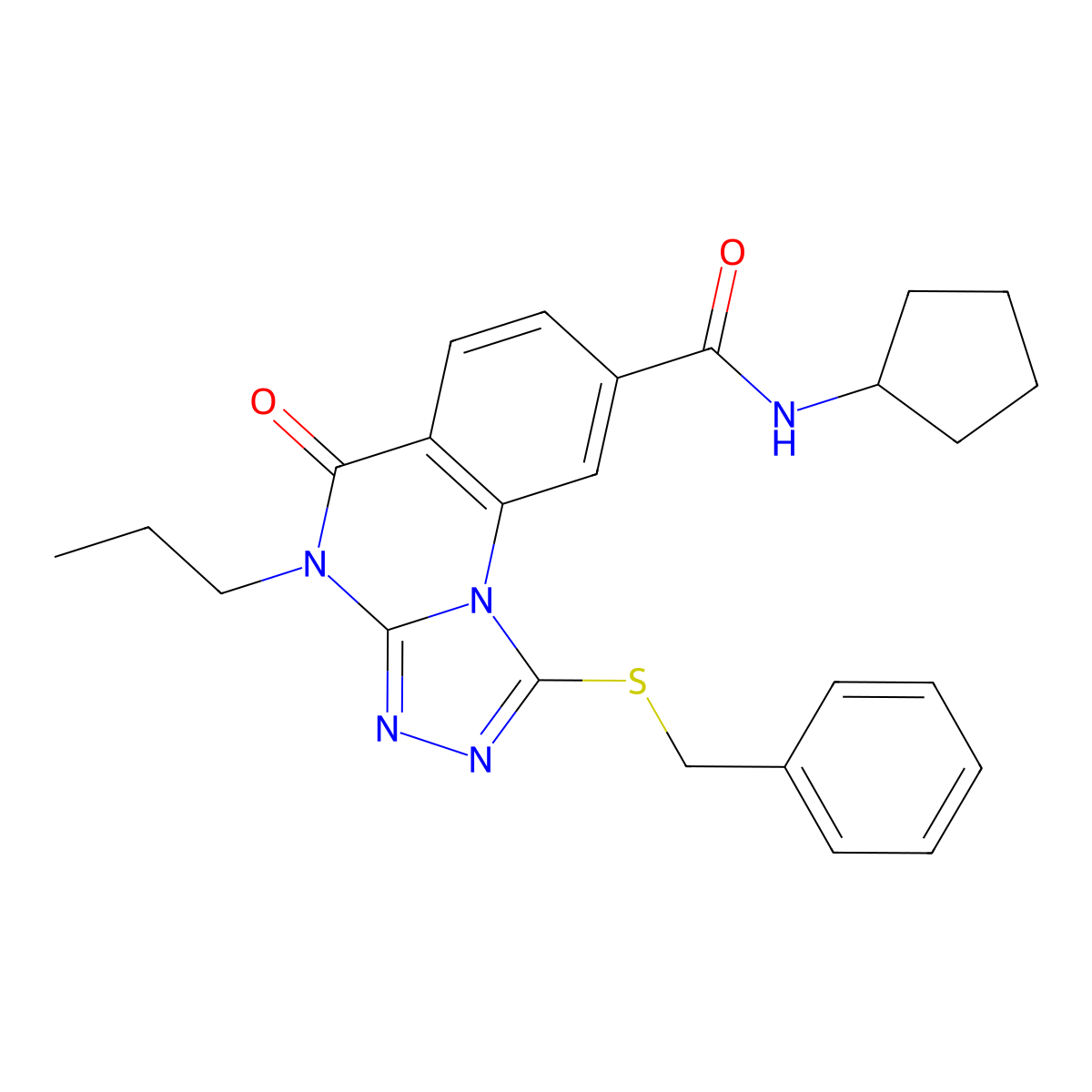1-(benzylthio)-N-cyclopentyl-5-oxo-4-propyl-4,5-dihydro-[1,2,4]triazolo[4,3-a]quinazoline-8-carboxamide molecular structure, CAS 1114877-11-0