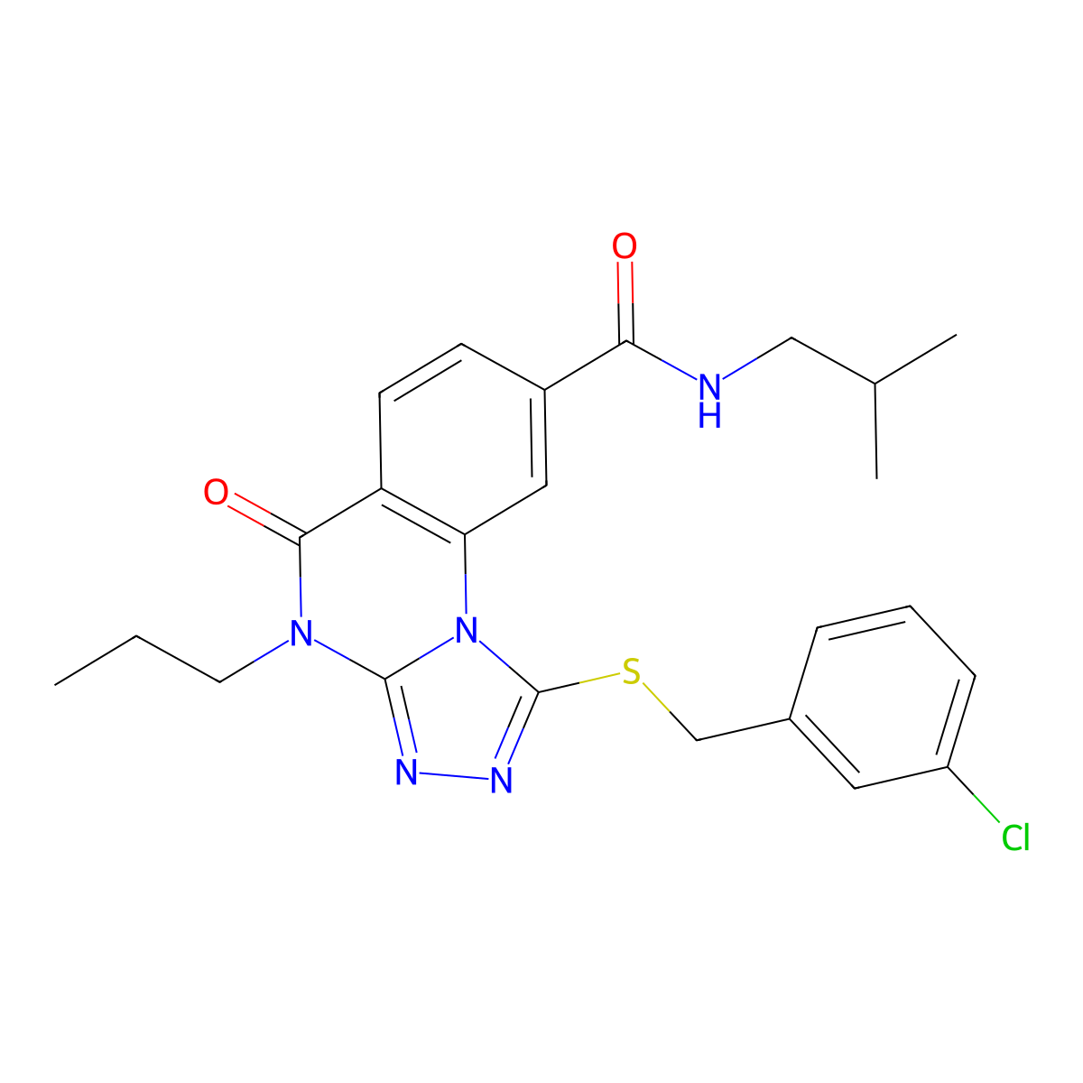 1-((3-chlorobenzyl)thio)-N-isobutyl-5-oxo-4-propyl-4,5-dihydro-[1,2,4]triazolo[4,3-a]quinazoline-8-carboxamide molecular structure, CAS 1114877-14-3
