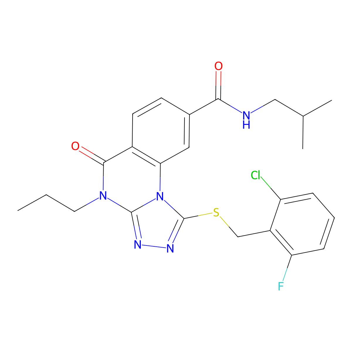 1-[(2-chloro-6-fluorobenzyl)thio]-N-isobutyl-5-oxo-4-propyl-4,5-dihydro[1,2,4]triazolo[4,3-a]quinazoline-8-carboxamide molecular structure, CAS 1114877-16-5