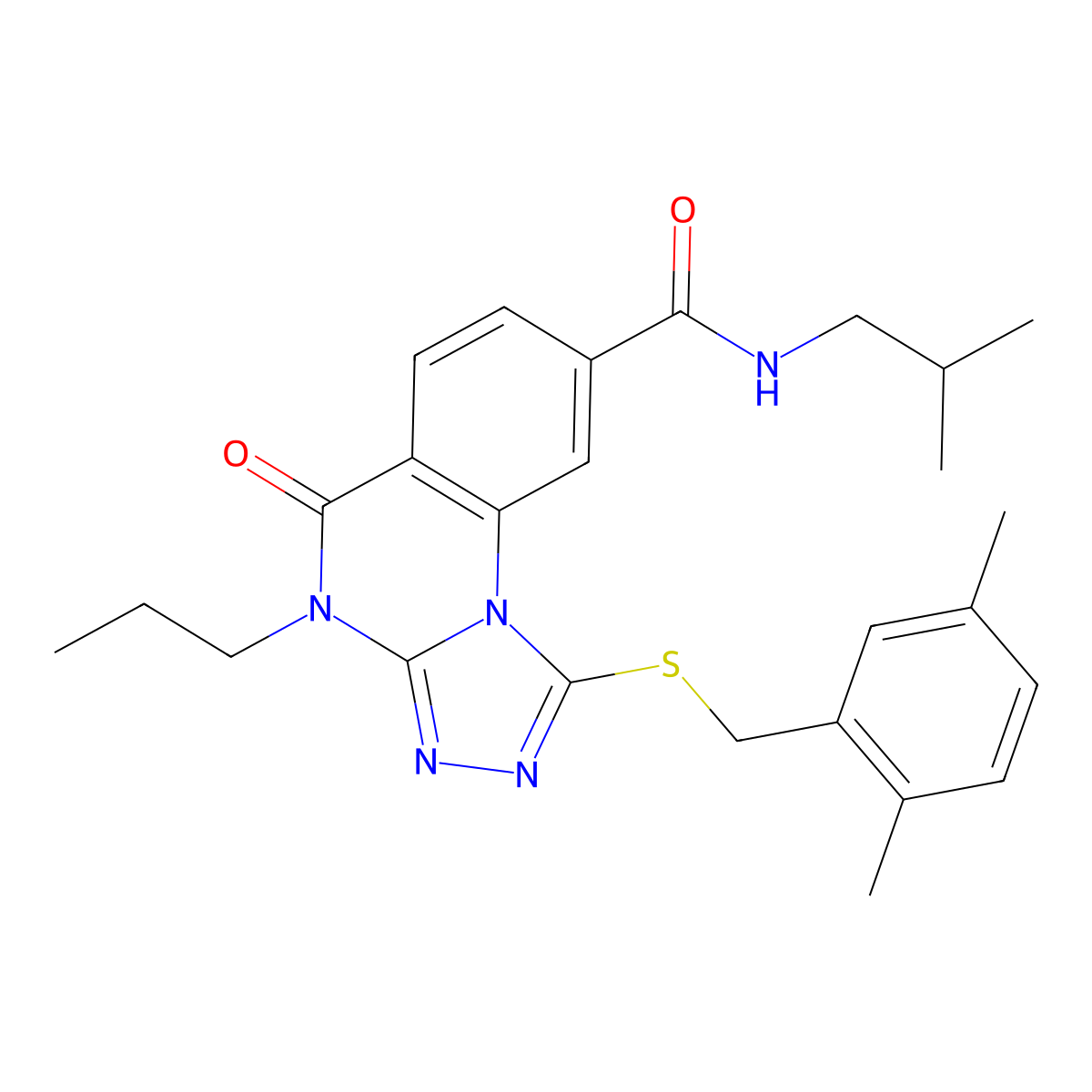 1-{[(2,5-dimethylphenyl)methyl]sulfanyl}-N-(2-methylpropyl)-5-oxo-4-propyl-4H,5H-[1,2,4]triazolo[4,3-a]quinazoline-8-carboxamide molecular structure, CAS 1114877-17-6