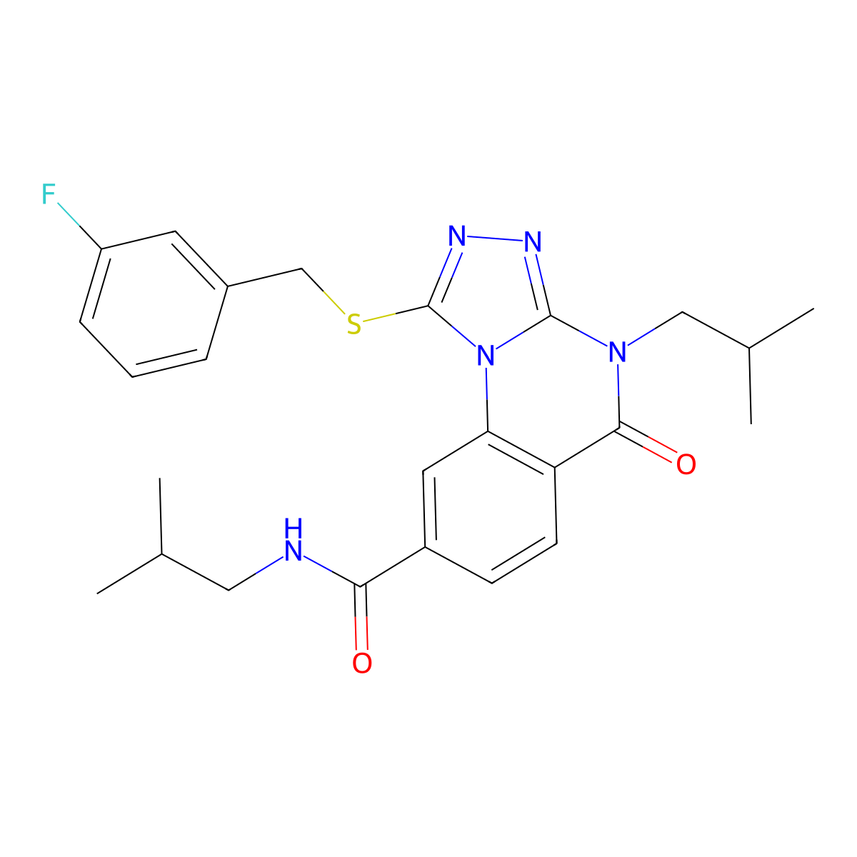 1-((3-fluorobenzyl)thio)-N,4-diisobutyl-5-oxo-4,5-dihydro-[1,2,4]triazolo[4,3-a]quinazoline-8-carboxamide molecular structure, CAS 1114877-29-0