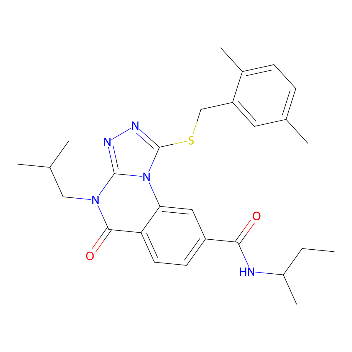 N-(sec-butyl)-1-((2,5-dimethylbenzyl)thio)-4-isobutyl-5-oxo-4,5-dihydro-[1,2,4]triazolo[4,3-a]quinazoline-8-carboxamide molecular structure, CAS 1114877-37-0